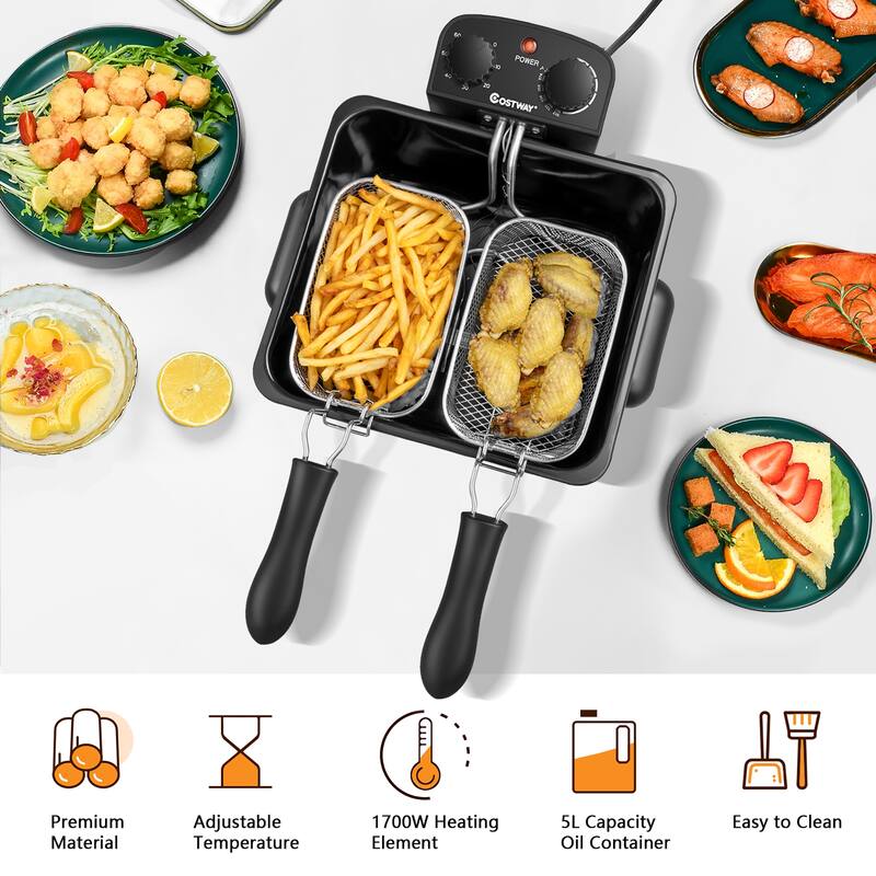 Costway 5 Liter Electric Deep Fryer 1700W Oil Fryer with 3 Detachable