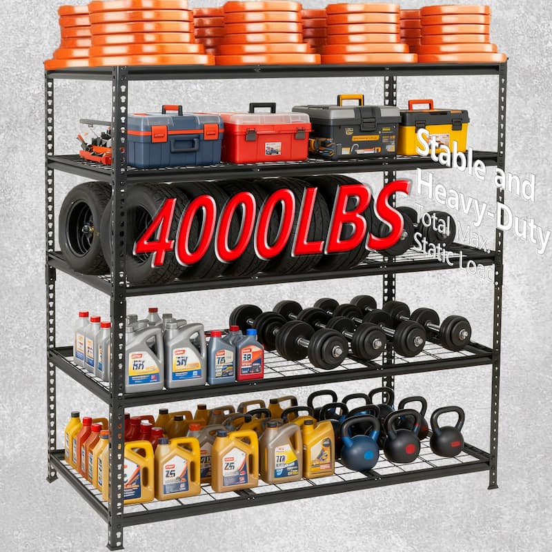 5-Tier Heavy Duty Metal Shelving Unit,48"W x 24"D x72"H,Adiustable Storage Rack,Boltless Assembly,4000 lbs Total Load Capacity