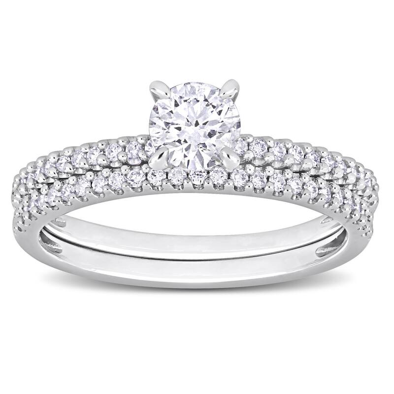 Miadora 3/4ct TDW Diamond Solitaire Bridal Ring Set in 14k White Gold
