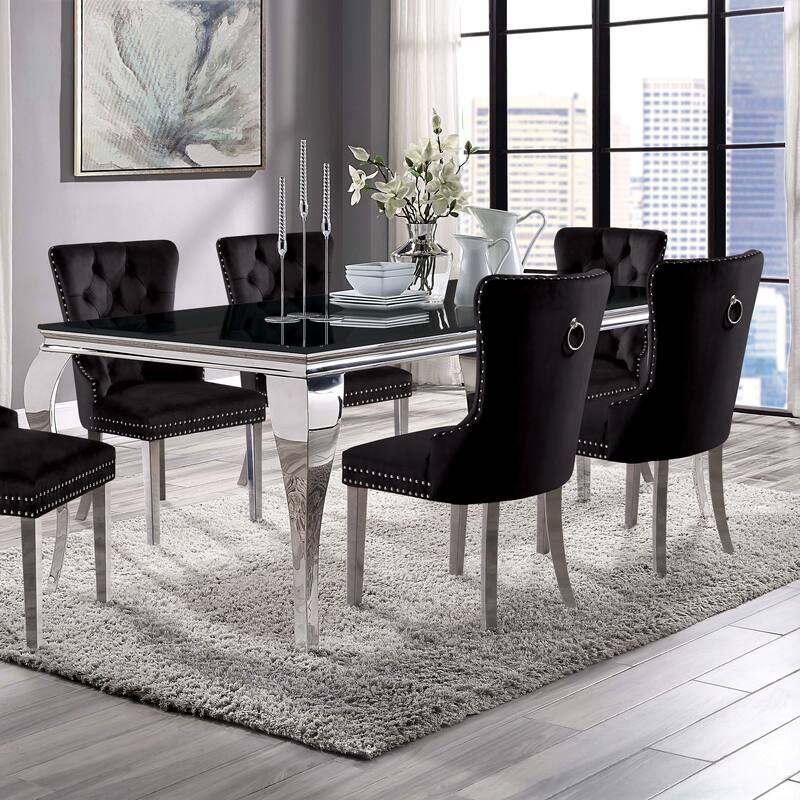 Furniture of America Pizo Glam 79-inch Chrome Leg Glass Top Dining Table