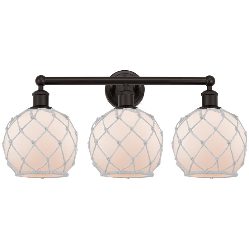 Innovations Lighting Endless Possibilities Edison - Farmhouse Rope - 3 Light 26" Bath Vanity Light - White Glass with White Rope/Oil Rubbed Bronze