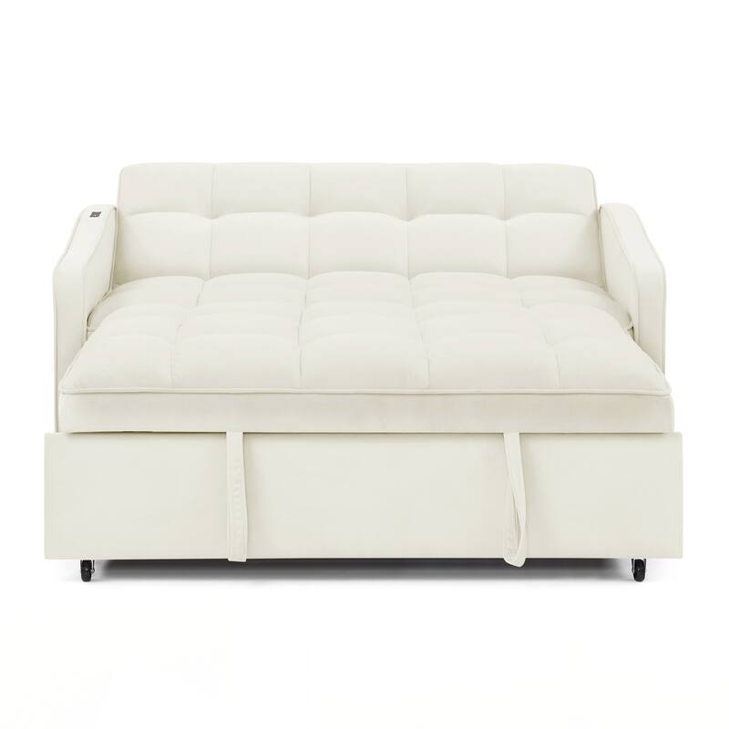 Loveseats Sofa Bed with Pull-out Bed,Adjsutable Back and Two Arm Pocket