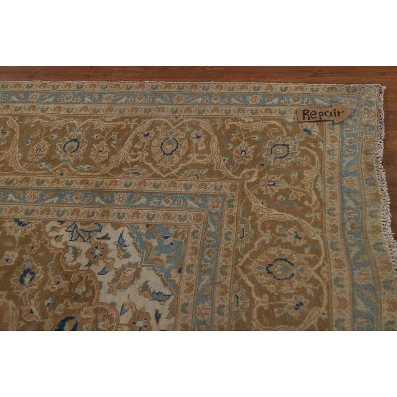 Traditional Mashad Persian Area Rug Handmade Floral Wool Carpet - 9'7" x 12'9"