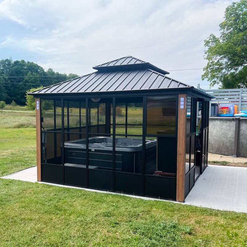 PURPLE LEAF Double Top Outdoor Sunroom Screen House Patio Hardtop Gazebo