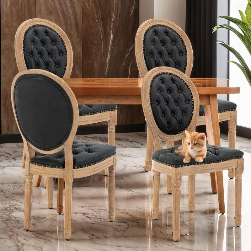 French Style Solid Wood Dining Chair with Nailhead Set of 6 - Set of 4 - Black