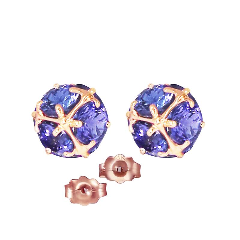 14K Solid Gold Stud Elegant Gemstone Earrings w/ Natural Tanzanites
