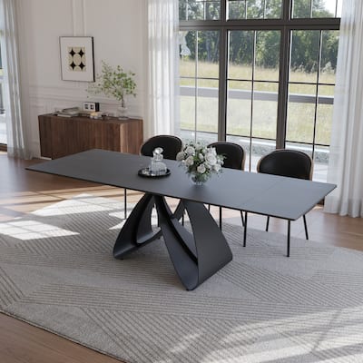 63"-94"Modern Extendable Dining Table for 6-10, Matte Black Kitchen Table with Black Carbon Steel Legs
