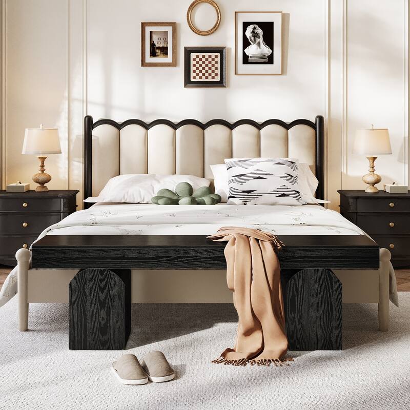 End of Bed Bench 59" Long Black Bedroom Bench for Bedroom