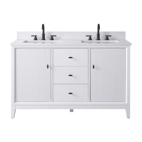 Vanity Art 54 Freestanding Bathroom Vanity with Engineered Marble Top and Sinks