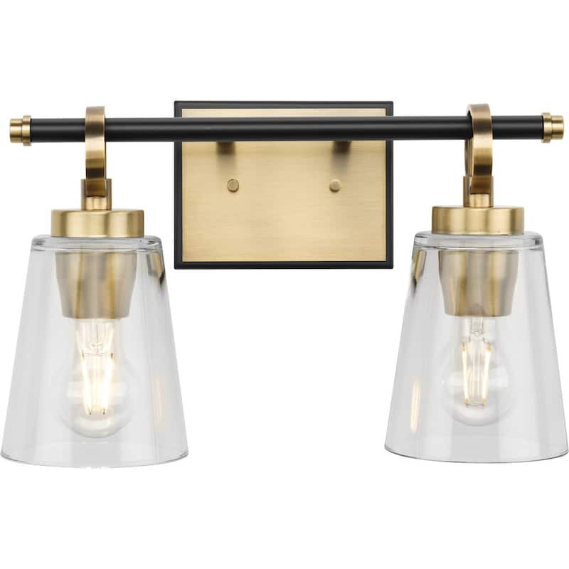 Cassell Collection Two-Light Vintage Brass Matte Black Luxe Industrial Bath & Vanity Light - 14.5 in x 6.62 in x 9.12 in - 14.5 in x 6.62 in x 9.12 in