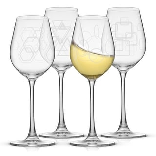 JoyJolt Geo Crystal White Wine Glasses - 14 oz - Set of 4 - 14 oz