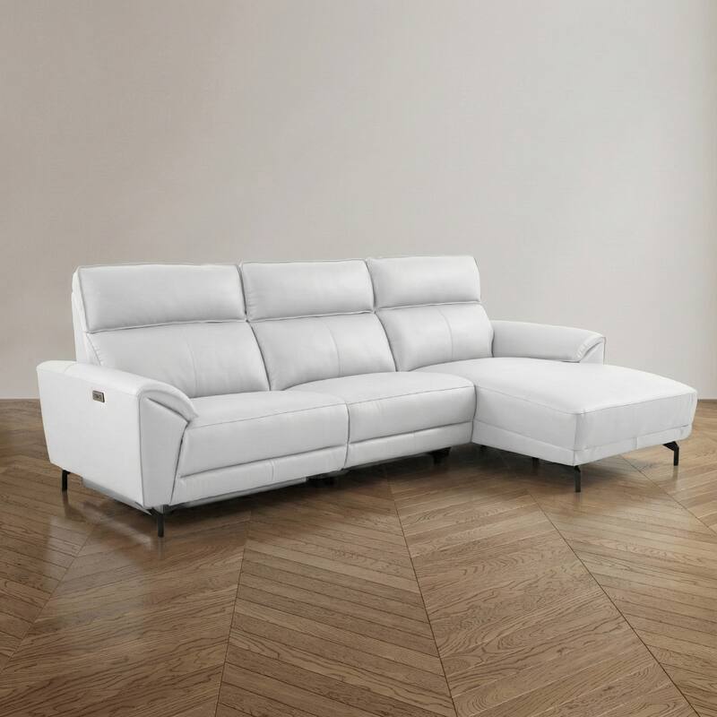 Furniture of America Fynae Modern Leather L-Shaped Sectional Recliner with Chaise and USB Ports - White - Right Facing