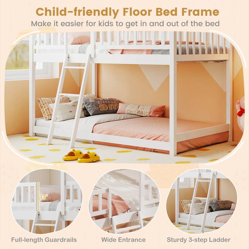 Costway Twin Over Twin House Bunk Bed with Roof, Ladder & Full-length