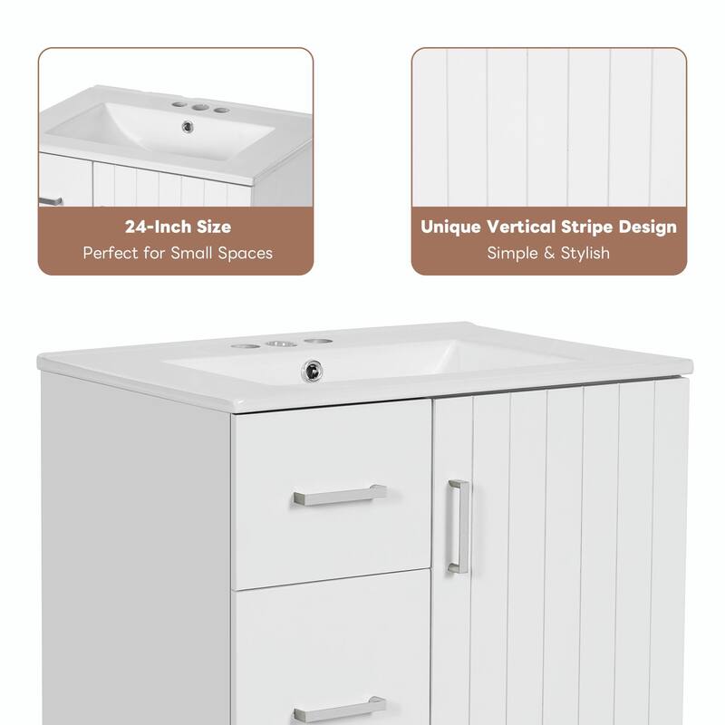 24" Modern Bathroom Vanity with Sink, Small Bathroom Sink Cabinet