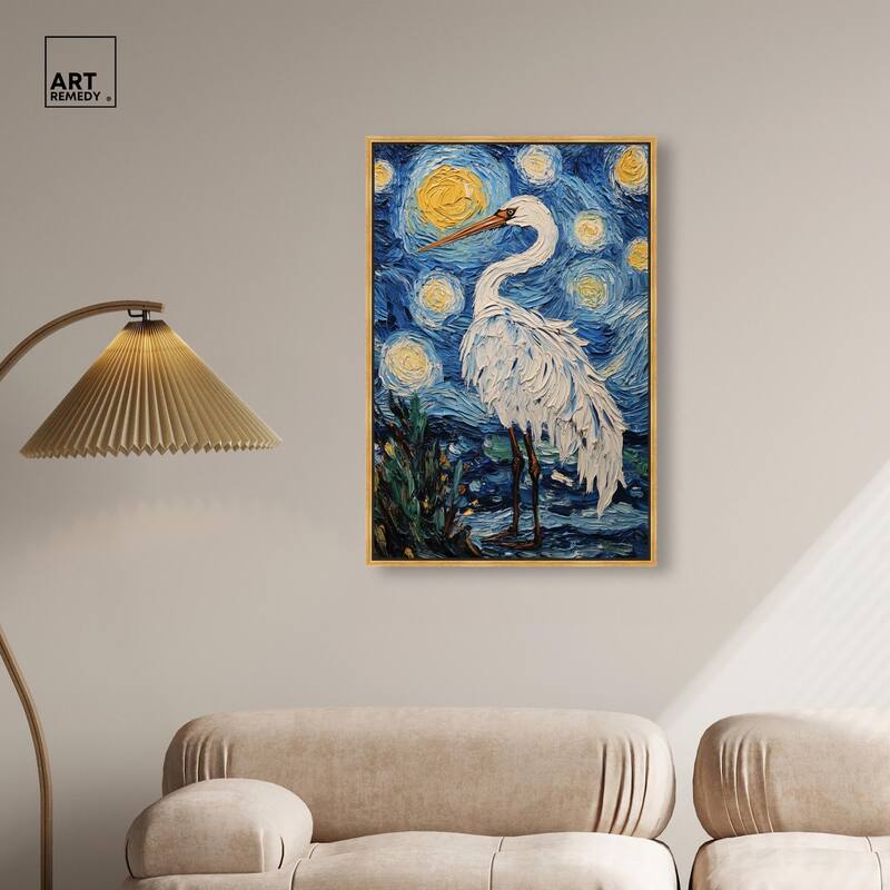 Crane in Starry Night Canvas by Art Remedy