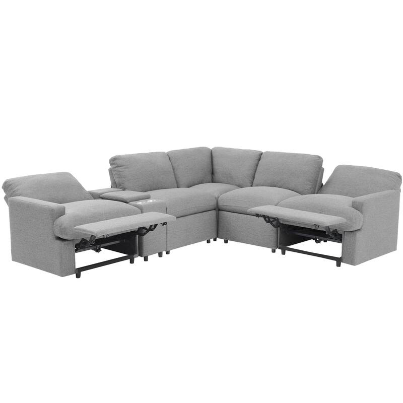 Roomfitters Power Recliner Corner Sofa with Storage Box, Cup Holders, USB Ports, and Power Socket, Perfect for Home Theater