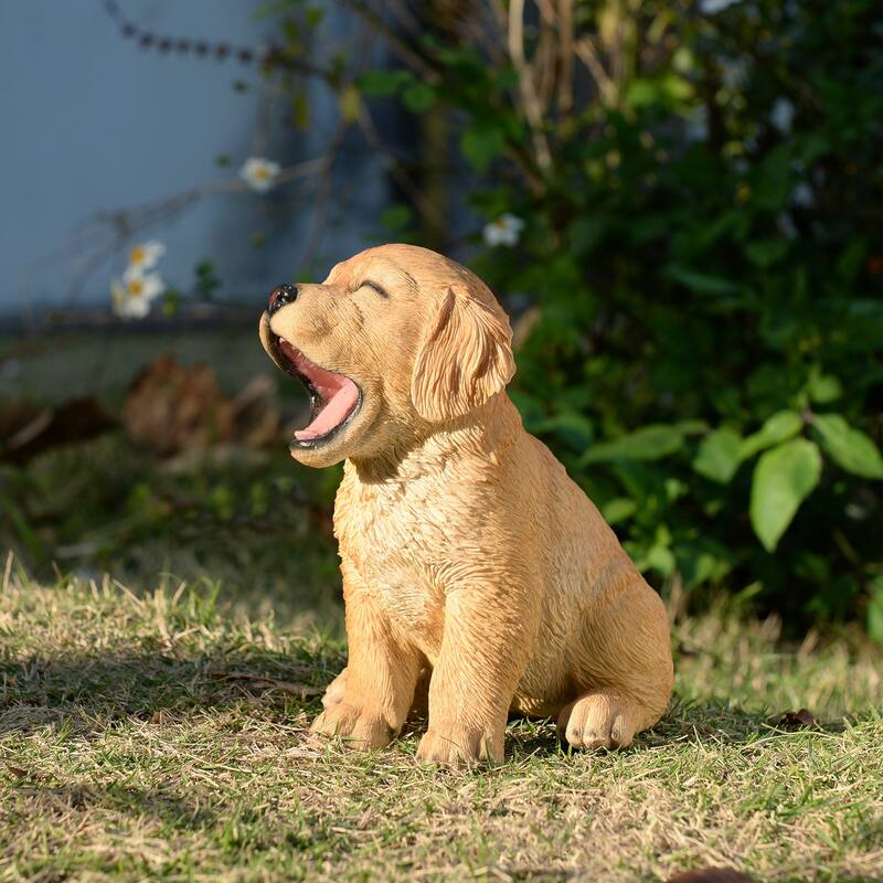 Yawning Golden Retriever Outdoor Garden Statue - 6.5"