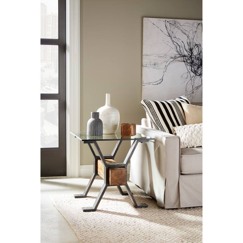 Magnussen Home Sawyer Toasted Nutmeg and Smoked Iron Rectangular End Table - 26''W x 24''D x 24''H