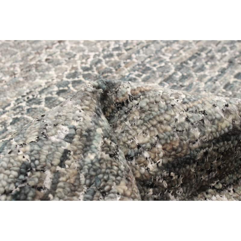 ECARPETGALLERY Hand-knotted Silk Shadow Charcoal Viscose, Wool Rug - 2'9 x 13'0