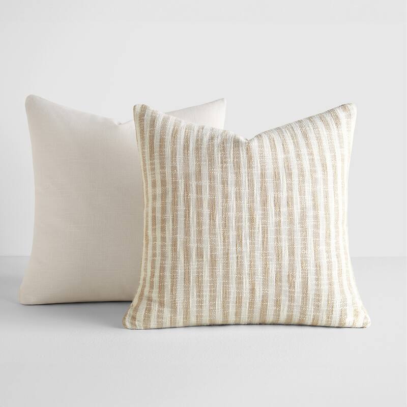 2-Pack Yarn-Dyed Patterns Decor Throw Pillows in Yarn-Dyed Bengal Stripe / Solid - Natural