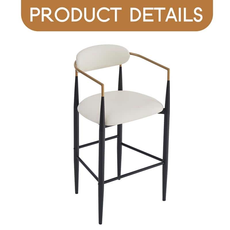 Barstools Set of 2, Counter Height Upholstered Bar Stools with Backs and Iron Legs for Kitchen Island,