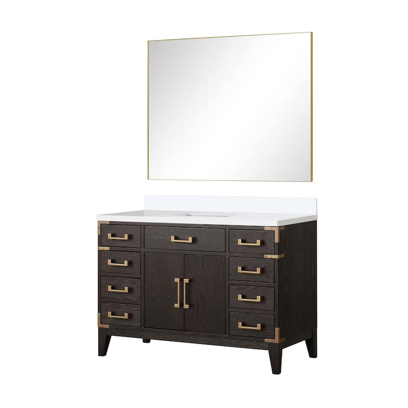 Laurel 48 in W x 22 in D Black Oak Single Bath Vanity, Cultured Marble Top, and 46 in Mirror