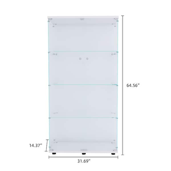 dimension image slide 13 of 24, Glass Display Cabinet with Doors & Locks, Acrylic Shelves, Floor Standing Storage Showcase for Home or Office