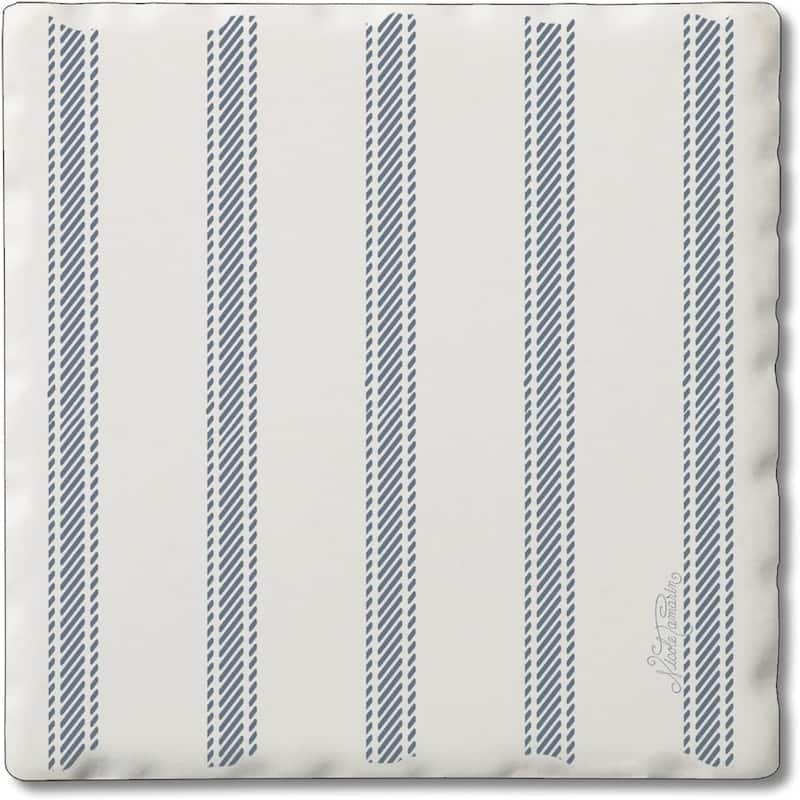Absorbent Stone Tumbled Tile Coasters, Beach Ticking Stripe, Set of 4 - Multi