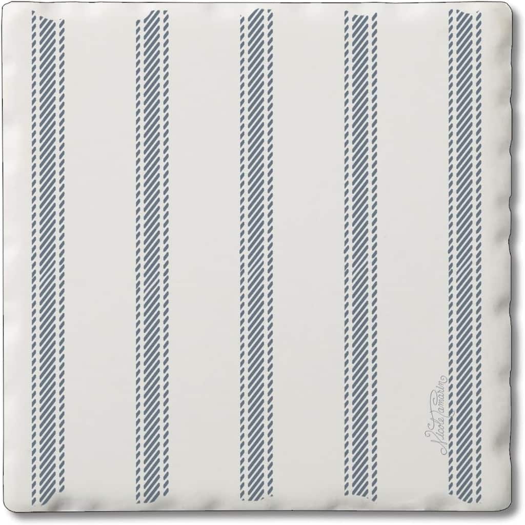 Absorbent Stone Tumbled Tile Coasters, Beach Ticking Stripe, Set of 4