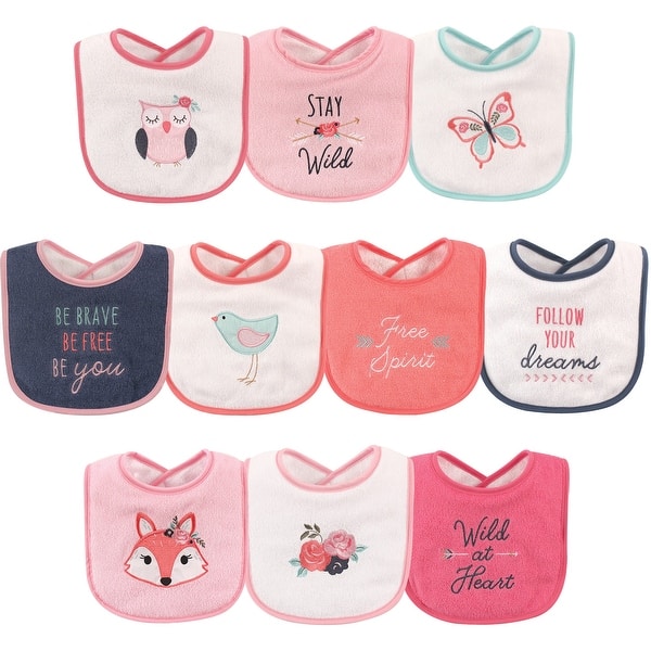 slide 1 of 1, Hudson Baby Infant Girl Cotton Terry Drooler Bibs with Fiber Filling 10pk, Girl Fox, One Size - Girl Fox - One Size One Size - Girl Fox