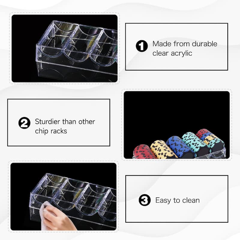 GSE™ 5-Pack Acrylic Poker Chip Tray with Cover. 100ct Casino Poker Chip Rack with Lid - Clear