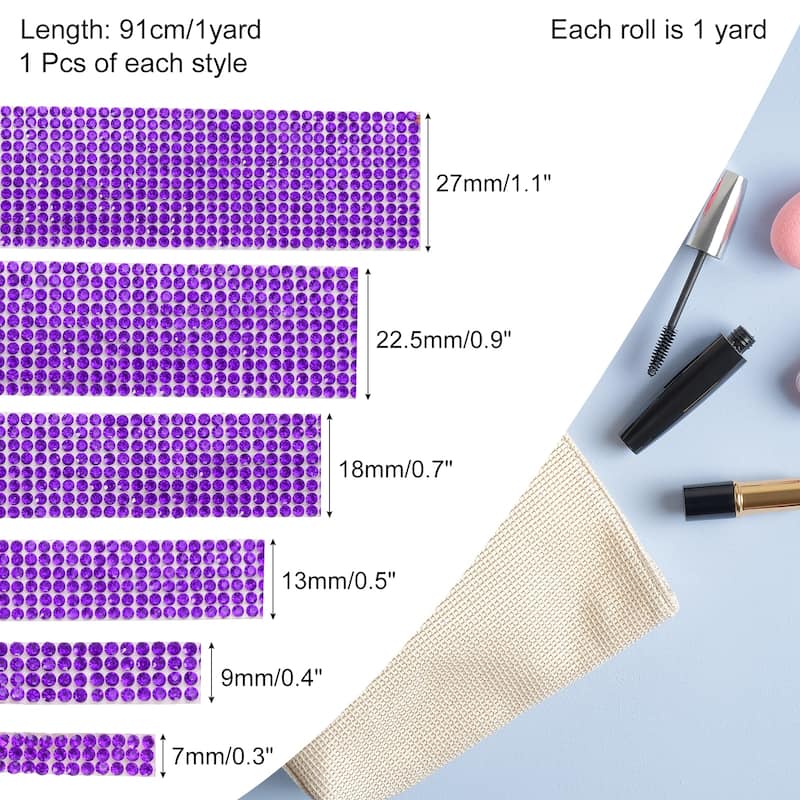 6 Rolls Self-Adhesive Rhinestone Ribbon for DIY Arts Craft - Dark Purple