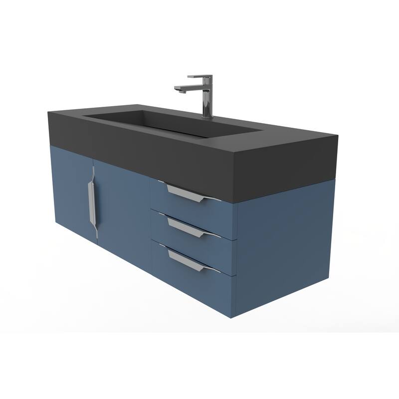 Nile 48" Wall Mounted Bathroom Vanity Set w/ Black Top
