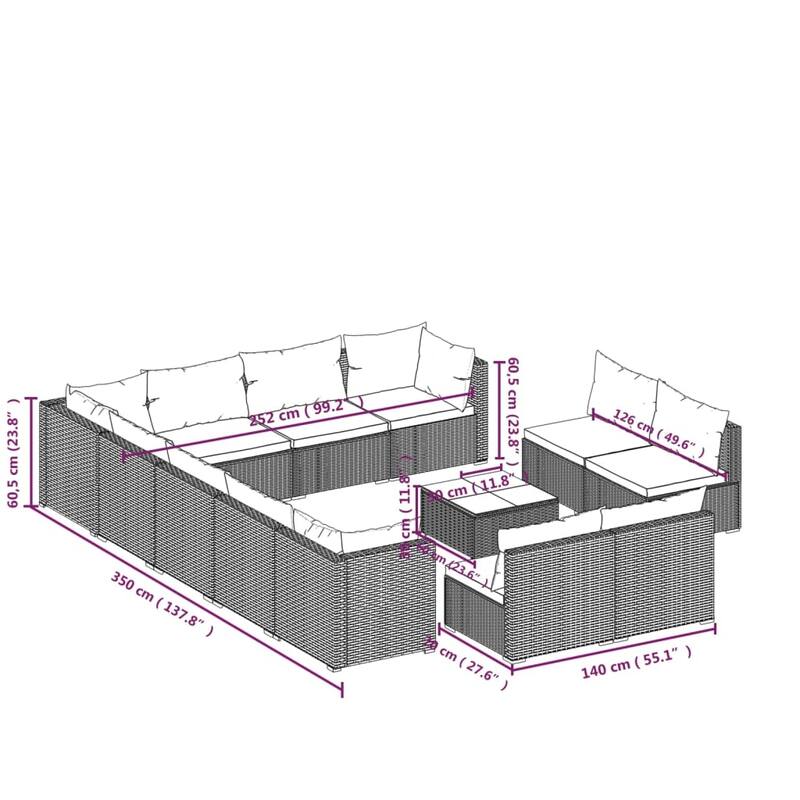 vidaXL Patio Lounge Set Outdoor Sectional Sofa Set Table Garden Poly Rattan