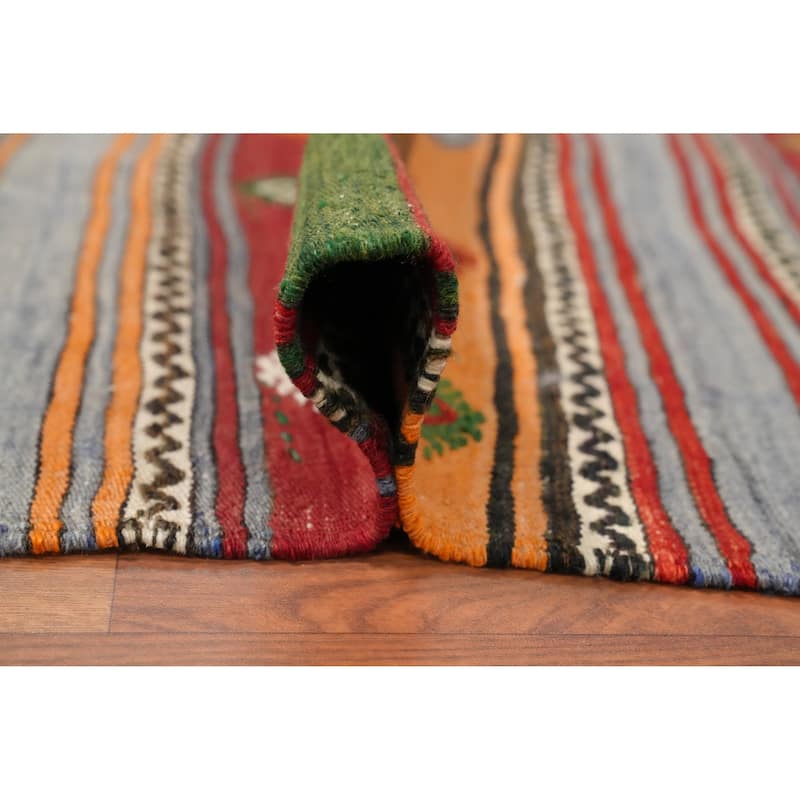 Hand Woven Oriental 100% Wool Carpet Southwestern Tribal Multi-Colored Kilim Area Rug - 7' 2'' X 4' 11''