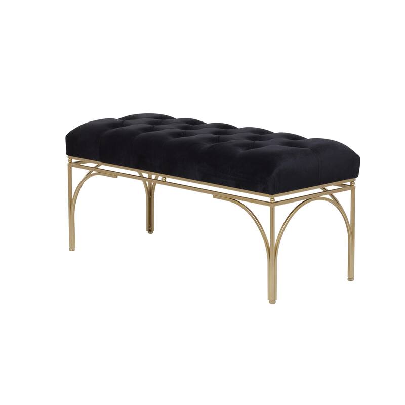 White, Black or Gray Velvet Tufted Home Bench with Gold Metal Legs