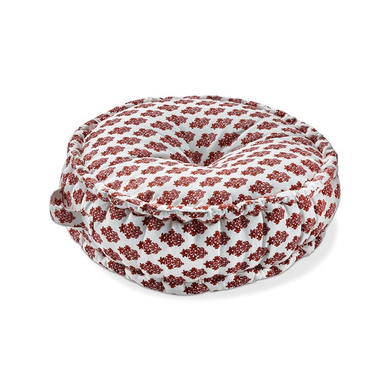 18"x18" Paradiso Block Print Cotton Floor Accent Decorative Throw Pillow with Handles Poly Filled Insert Round - Multi