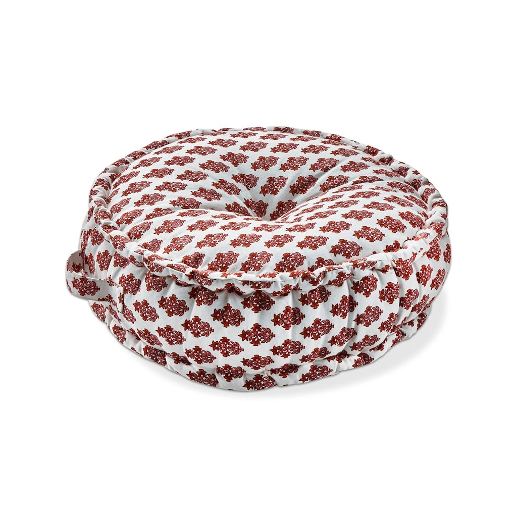 18"x18" Paradiso Block Print Cotton Floor Accent Decorative Throw Pillow with Handles Poly Filled Insert Round