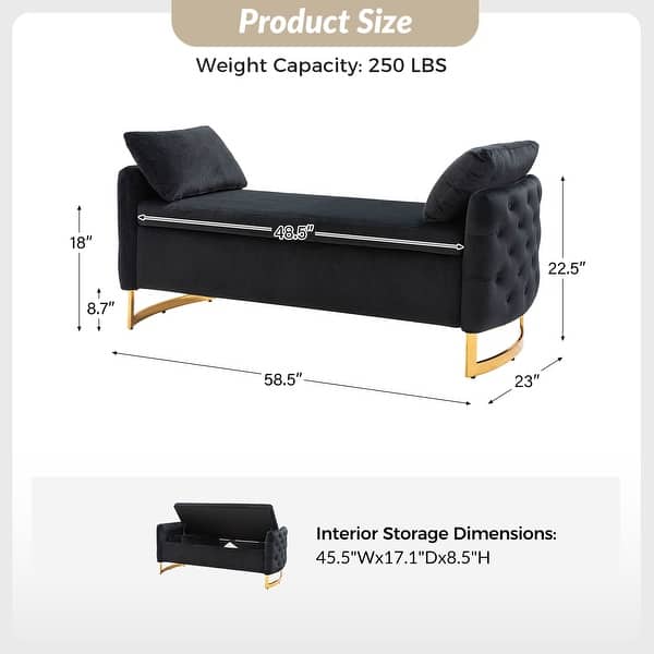 dimension image slide 4 of 5, Robert Modern Upholstered Flip Top Storage Bench with Two Pillows by HULALA HOME