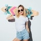 preview thumbnail 8 of 7, 42 in. Geometric Pink Longboard Skateboard Drop Through Deck Complete Maple Cruiser Freestyle, Camber Concave