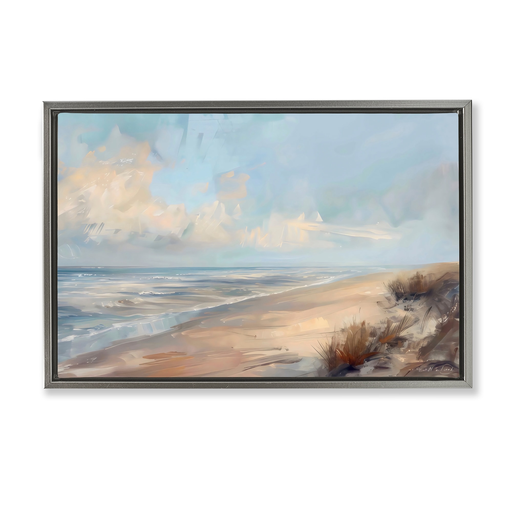 Stupell Golden Sands Beach View Framed Floater Canvas Wall Art Design By LSR Creative Studio