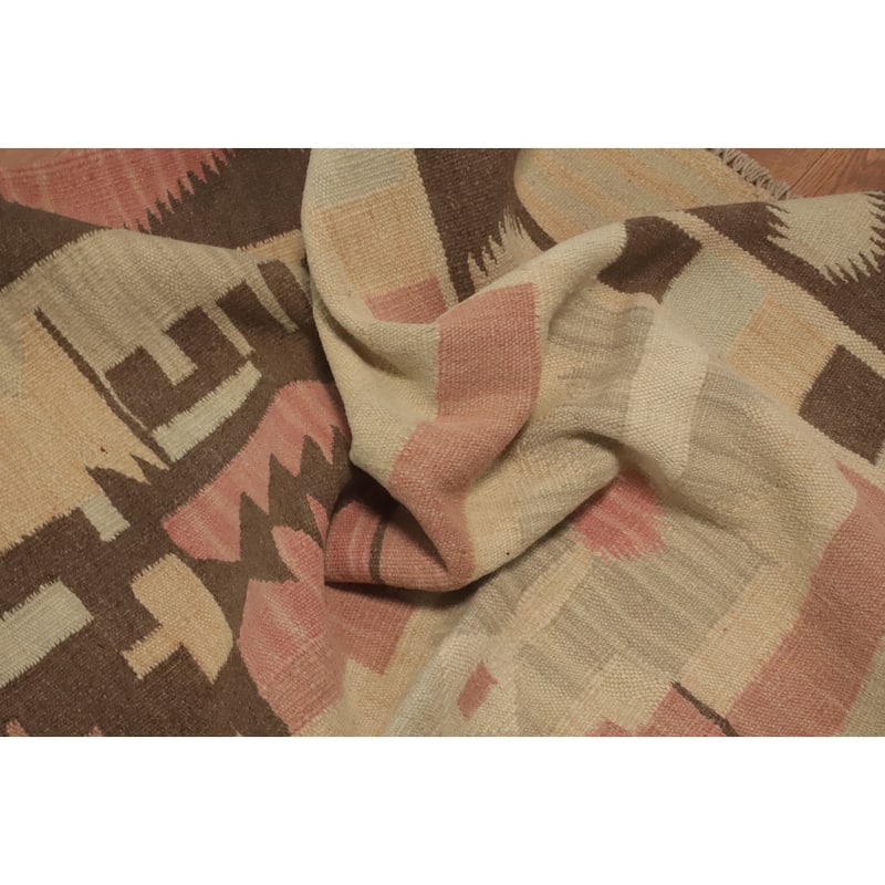 Hand Woven Oriental 100% Wool Carpet Southwestern Tribal Multi-Colored Kilim Area Rug - 6' 5'' X 3' 10''