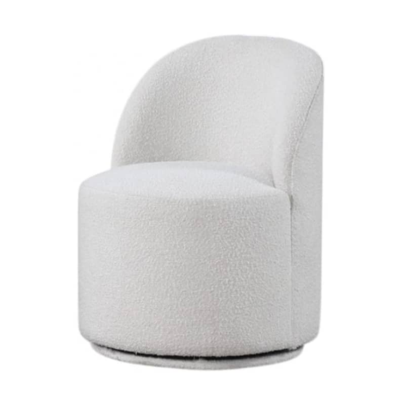 Ager Side Dining Swivel Chair, Curved Barrel Style, White Boucle Chenille