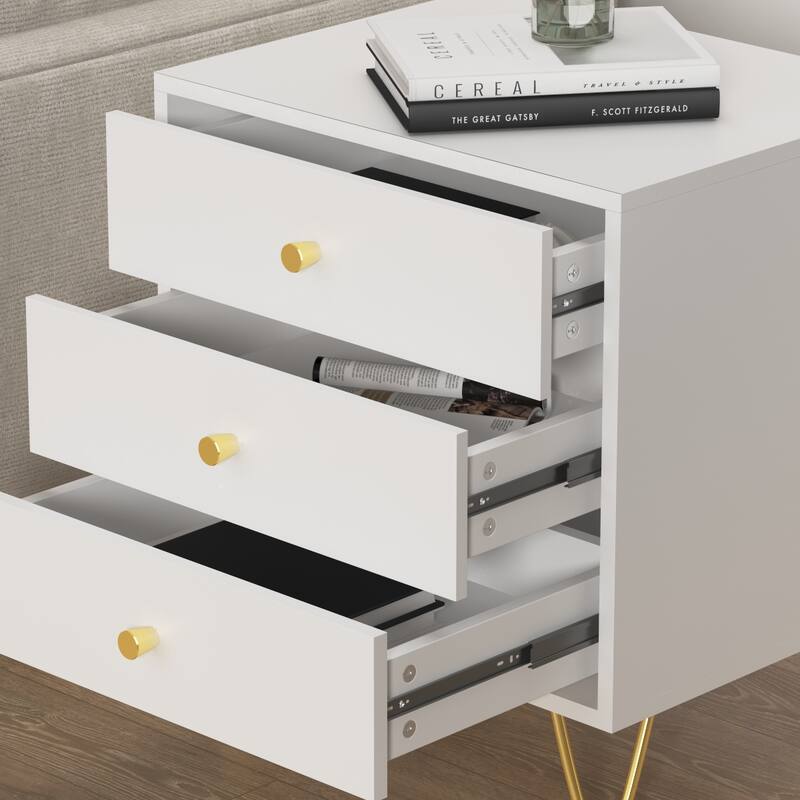 21.6'' Tall 3 - Drawer Nightstand White/Grey/Black(1 Piece)