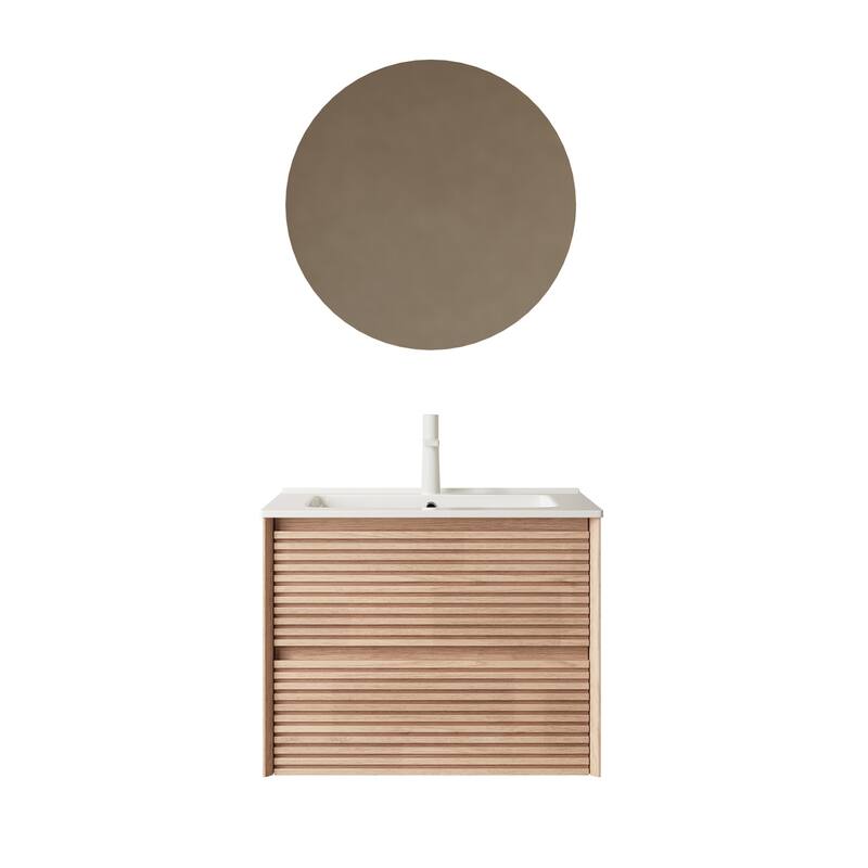 29" Bathroom Vanity with Premium Glossy White Ceramic Sink, Corolla Oak Grain Cabinet, Large Storage Drawers