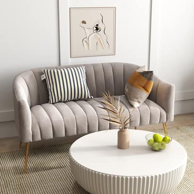 SEYNAR Modern Glam Comfy 50" Metal Legs Curved Sofa 2 Seaters Loveseat with Tufted Back