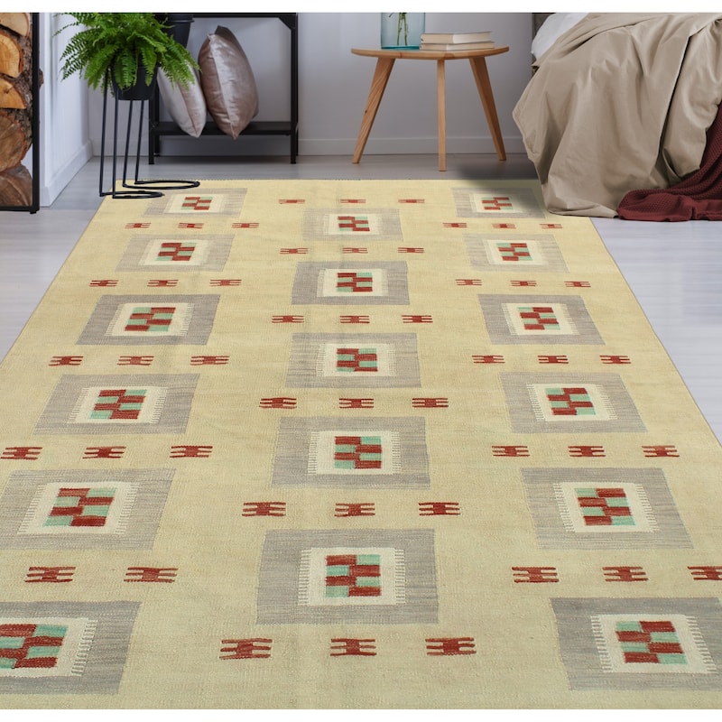 Modern Flatweave Azime Beige/Grey Rug - 5'7" x 8'3"