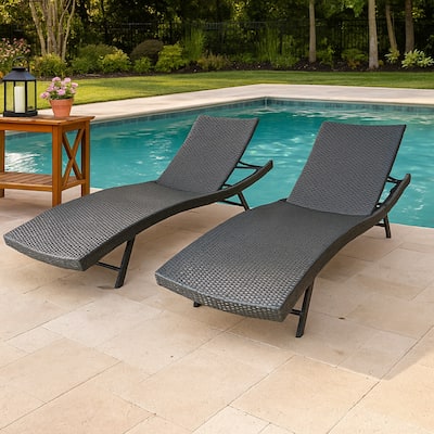 Kaye Outdoor Sun Chaise Lounger, 79 Inch Acacia Wood, Gray Cushion