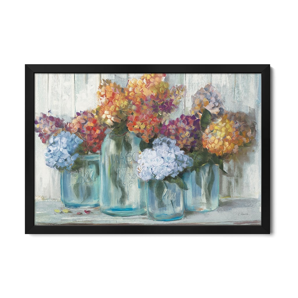 Fall Hydrangeas In Glass Jar Crop Premium Framed Poster by Carol Rowan