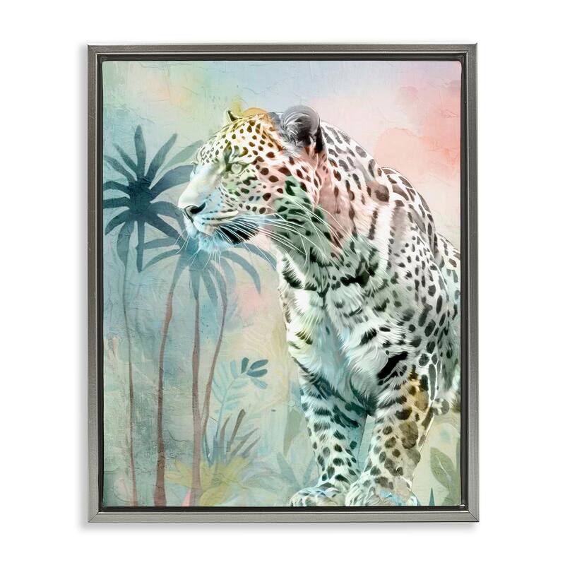 Stupell Gazing Jungle Leopard Framed Floater Canvas Wall Art Design By Kim Allen - 17 x 21 - Grey